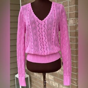 NWT SUNDANCE sL ‘Meadow Mornings’ pointelle V-Neck Sweater-delicate crochet